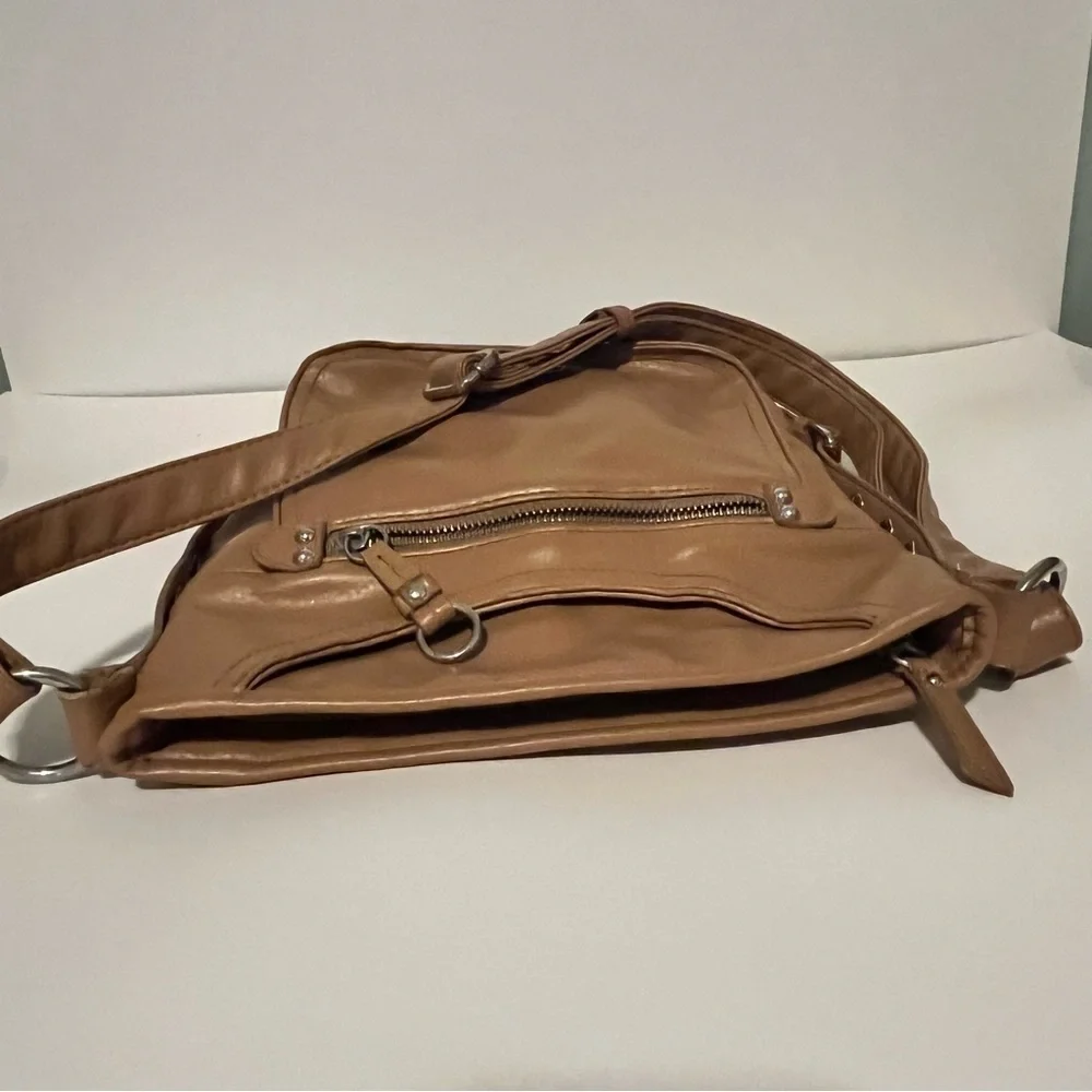 Franco Sarto, Nylon, Tan Crossbody/Shoulder Bag. Button Accent on each side